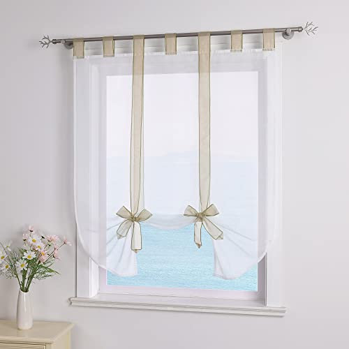 ESLIR Raffrollo mit Schlaufen Raffgardinen Voile Gardinen Küche Bindegardine Transparent Schlaufenrollo Vorhänge Modern Sand BxH 100x140cm 1 Stück