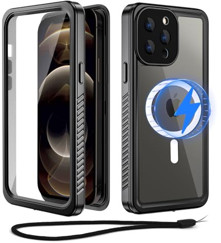 Beeasy für iPhone 12 Pro Wasserdicht 360 Grad Hülle mit MagSafe, Schwarz | Outdoor Stoßfest Panzerhülle, Komplett Schutzhülle Case, Wasserfest Staubdicht Handyhülle mit Displayschutz & Kameraschutz