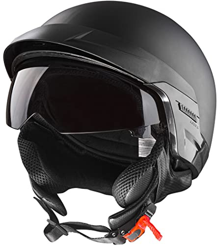 Cartman Motorcycle Open Face Helmet with Integrated Warm Neck Gaiter, Sun Visor & Quick Release Buckle, DOT Approved, X-Large