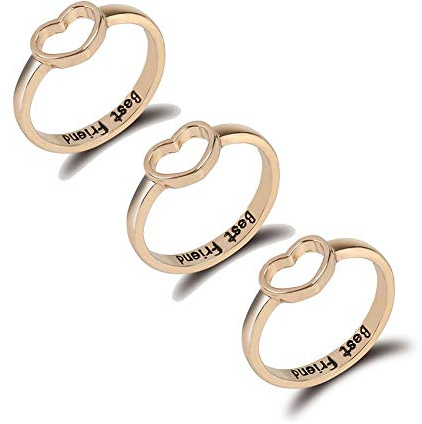 Hewill Love Heart Friendship Rings Set for Women Men Geometric Best Friend BFF Promise Rings for 3 Friendship Gift Jewelry (Gold 3)