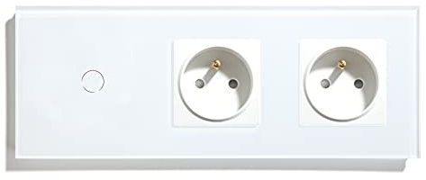 BSEED Double Prise Murale (Non-WIFI) avec Interrupteur Tactile(WIFI) 1 Gang 1 Voie, Interrupteur Connecté Alexa, Beau et élégant, Panneaux de Verre Résistants au feu et Imperméables, Blanc