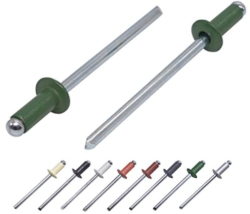 (50 Stück) Lackierte Blindnieten 3,2 x 8 mm, Kuppelkopf, DIN 7337, Aluminiumniete und Stahldorn, Popnieten (50, Blattgrün RAL 6002)