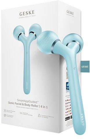 GESKE | SmartAppGuided™ Sonic Facial & Body Roller | 4 in 1 | Derma Roller | Gerät für Gesicht und Körper | Professioneller Gesichtsroller | Strafft und definiert Körper und Gesicht | SmartAppGuided™ | Professioneller Gesichtsroller zur Straffung und Definition von Gesicht und Körper