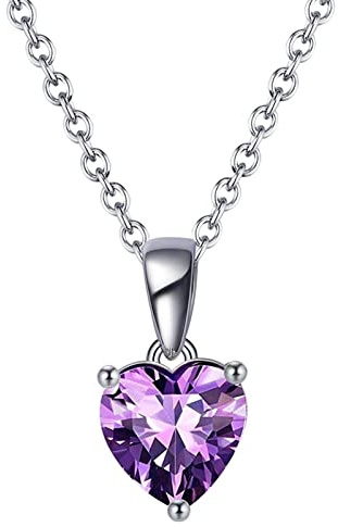 Bellitia Jewelry 925 sterlingsilver hjärta halsband januari månadssten ädelsten hänge med granat, årsdag födelsedagspresent fina smycken presenter till kvinnor flickor, Ametist