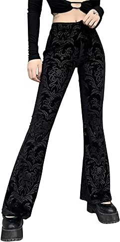 DINGJIUYAN Pantaloni svasati retrò gotico stampato nero gotico Harajuku a vita alta gotica estetica punk a vita alta, 01 - Nero, S