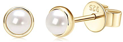 DENGGUANG Sterling Silver Pearl Earrings 14K Gold Plated Handpicked 4mm Freshwater Cultured Tiny Pearls Stud Hypoallergenic Jewelry for Women Men