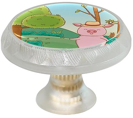 4 Stück Kommodenknöpfe, runde Schrankknöpfe für Küche, Schrank, Tür, dekorative Möbel, niedliches rosa Schwein, Outdoor, Feldbaum, Berg