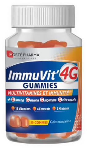Forté Pharma - Immuvit'4G | Complément Alimentaire Vitalité & Immunité - Vitamine D, Vitamine C, Minéraux, Ginseng, Guarana | Fatigue, système immunitaire | 30 gummies