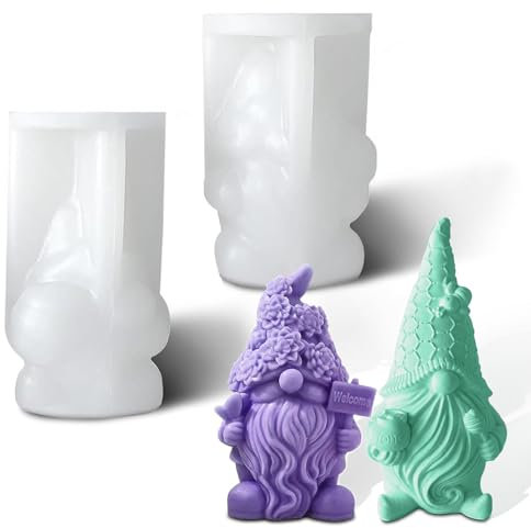 peiyee 3D Wichtel Silikonform 2 Stück, Weihnachten Wichtel Silikonform Gießformen für Handgefertigte DIY-Geschenke, Zwerg Formen für DIY Silikon Kerzen Gießform,Formen Seifenform
