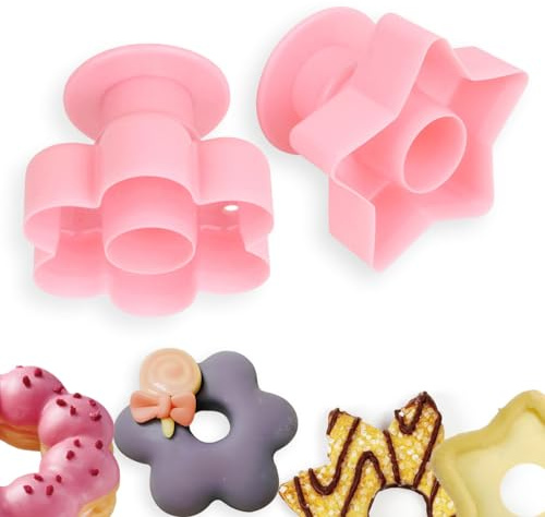 2 Pack Donut Cake Mould, 3 inch DIY Doughnut Cutter Biscuit Stamp Mould Desserts Cookie Cutter Maker Mold Kitchen Baking Tool (Flower and Star)