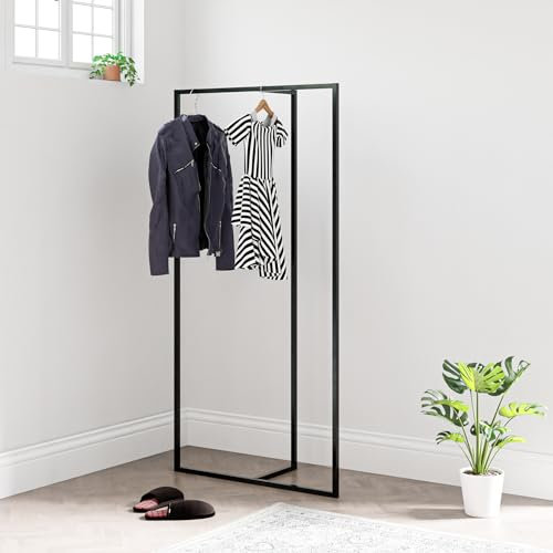 [en.casa] Garderobenständer Hurdal Kleiderständer im T-förmigen Design Standgarderobe aus Stahl Kleiderstange für Mäntel 160x80x32cm Schwarz