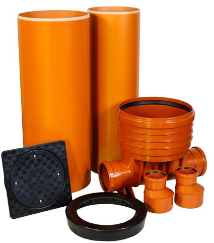 ScarMaxx - Schachtsystem Set - Kontrollschacht DN 400, Rohr DN400/ DN315 - PVC Kunststoffrohr Gerade, Deckel Quadratisch Voll - Höhe 210, Breite 85cm - 2x DN110-2 x Reduzierung 160/110