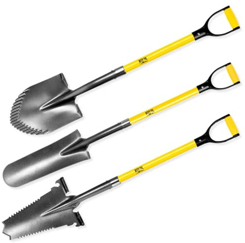 MISTER TOOL 3-TLG. Spezialspaten-Set - Kombi-, Drainage- & Wurzelspaten - Glasfaserstiel, Rutschfester Griff, langlebiger Kohlenstoffstahl - Ideal für Garten- und Landschaftsbauarbeiten