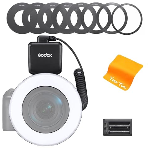 Godox RING72 Macro Led Luz Video Lámpara Flexible 360 ° Temperatura De Color Giratorio 5600k, CRI 96+, Legler Led con Anillo Adaptador De 49 Mm-77 Mm para Videos De Vídeos Objetos Retrato