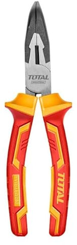 TOTAL - Alicate Aislado - Punta Curva - Cromo Vanadio - Certificado VDE - Ideal para Electricistas y Proyectos Eléctricos - Medida: 200 mm