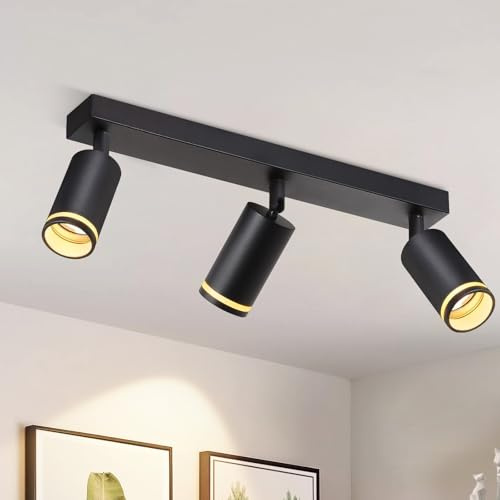 meoaow Deckenstrahler Schwarz 3 Flammig Flurlampe Modern Deckenlampe Strahler GU10 Spots Schwenkbar Innen Metall Deckenleuchte Deckenspots für Flur Küche Wohnzimmer, Ohne Leuchtmittel