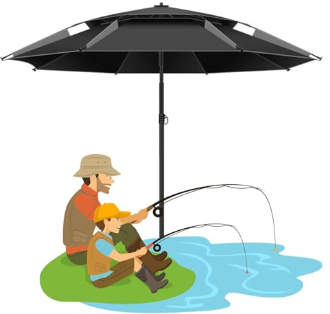 Sombrilla de Playa Paraguas de pesca de Rotación De 360° Parasol de Jardín sombrilla de playa antiviento Protección Solar con Ancla de Arena(Black gray,ø180cm)