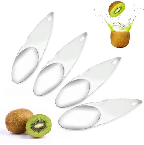 4 Pcs Peeler Kiwi Cutting Spoon Stainless Steel Fruit Opener Kiwi Spoon Fruit Spoon Tool Kiwi Fruit Slicer Fruit Kitchen Helper for Kiwi, Dragon Fruit, Orange Or Other Fruit,Orange Peeler Tool