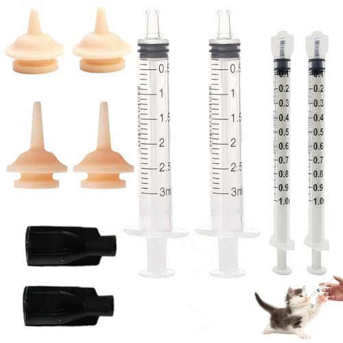 NJCXOLA 10 Stück Aufzuchtflasche Katze,Katzenaufzuchtmilch, Welpenmilch Aufzuchtflasche für hundewelpen Kitten,Katzenmilch Nippel mit Spritzen für Welpen, Kätzchen, andere Neugeborene Haustiere