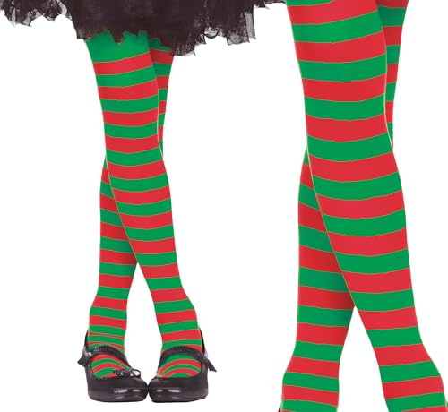 GUIRMA | Pantys Rayas Rojas y Verdes (3-6 Años) - Medias de Elfo - Accesorio de Disfraz Infantil para Navidad y Año Nuevo - Ideal para Niñas - Rojo, Verde