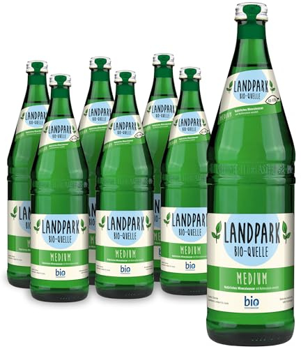 Landpark Bio-Mineralwasser Medium, 18 x 0,75 l in Glasflaschen - mit milder Kohlensäure - Reich an wichtigen Nährstoffen wie Calcium und Magnesium