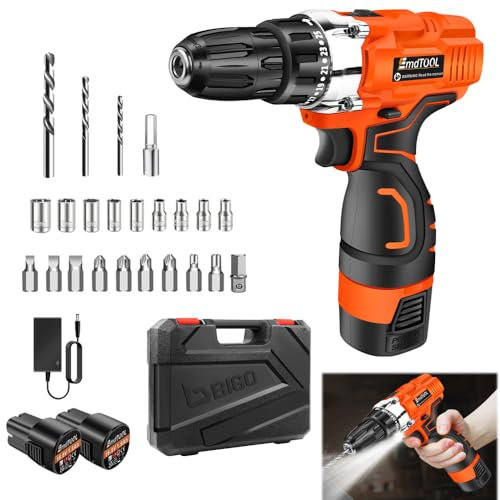 Akkubohrer 16,8V Akkuschrauber Set, Akku-bohrschrauber mit 2 Akkus und Ladegerät, 25+1 Drehmomentstufen, 45Nm Max Schlagbohrschrauber, 2-Gang & LED, 26tlg Zubehör für Bohrwände,Holz,Metall,DIY Projekt