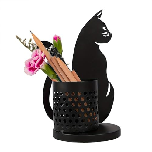 Katzen-Stiftehalter für den Schreibtisch, niedliche Heimdekoration, Organizer für Stiftbecher, lustiges Metalldekor, Stifthalter-Schreibtischzubehör für Tischdekoration