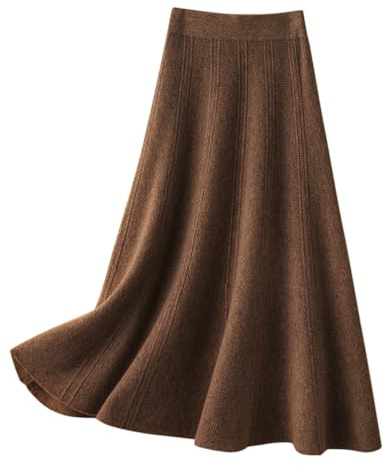 Minetom Jupe Longue Femme Jupe en Tricot Élégant Taille Haute Plissée Midi Jupe Automne Hiver Élastique A-Line Casual Party Fête Jupe E Marron L