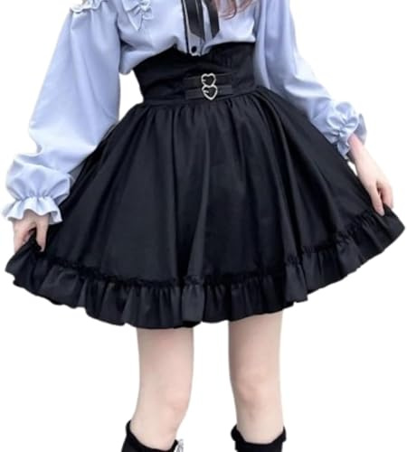 Wayolyn Lolita Fashion Jirai Kei Fashion Y2K Falda Cutecore Balletcore para mujer, falda de malla de encaje transparente, minifalda Kawai, Negro -, M