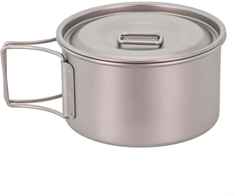Entgoinggo Titanium Pot Pan Set, Camping kitchen Cookware Bowl with Folding Handle Lightweight Outdoor Food Container for Hiking Picnics(450ml bowl with lid)