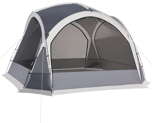 Outsunny Carpa Portátil para 6-8 Personas Carpa de Camping con 4 Mosquiteros Gancho y Bolsa de Transporte Anti-UV para Pescar Senderismo 350x350x230 cm Gris y Blanco