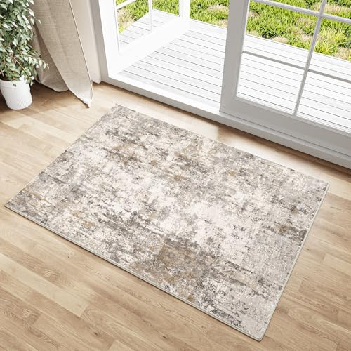 Waschbare Teppiche Gegend Kleiner Teppich 60 X 90cm Braun Grau Modern Abstrakt Eingangsbereich EingangstüR Teppisch rutschfest Kurzflor Weich Bettvorleger Küchen Carpet
