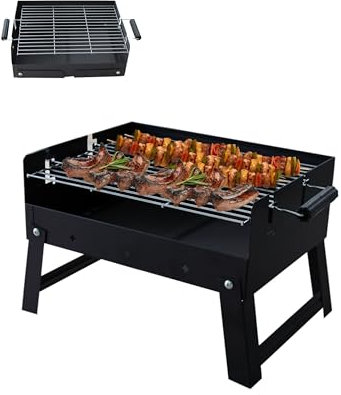 Barbecue Carbonella Portatile XXL GMR Trading - Griglia Acciaio 45,5x35cm, Gambe Pieghevoli, Maniglie Laterali, Compatto per Tavolo, Balcone, Campeggio, BBQ da Esterno