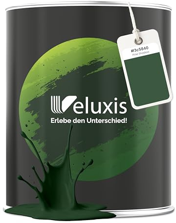 Veluxis Wandfarbe Grün Dunkelgrün matt 2,5 L – Pine Shadow | Innenfarbe mit Deckkraft Klasse 1, VOC-frei, ohne Grundierung, tropfarm, für Wohnzimmer und Schlafzimmer