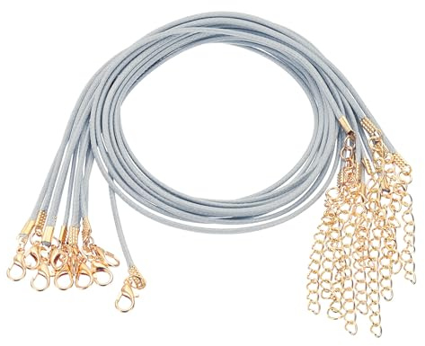 QUARKZMAN 10 Pezzi Filo Per Collana 18 Pollici E 1.5Mm Di Diametro Grigio | Cerato All'Ingrosso, Cordoncino Per Collana, Con Chiusura, Per Ciondoli Braccialetti Collane Materiali