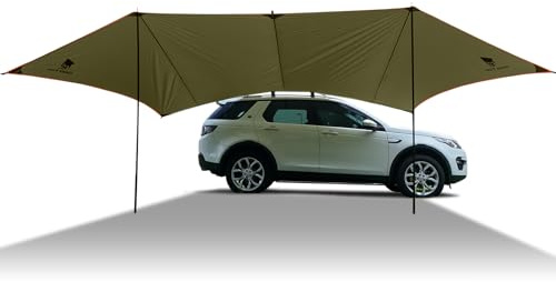 GEERTOP 3,5 x 5,8 m Auto Markise Sonnensegel, Wasserdicht 3000 mm Große Vorzelt Auto mit 2 Stangen, Wasserabweisendes Sonnendach für Autocamping, SUV, MPV, Wohnmobil