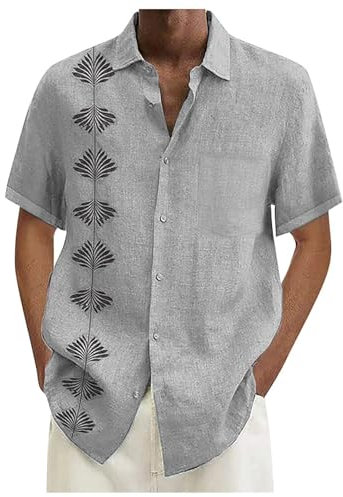 Beach Shirt Men's Short Sleeve Casual Shirt Men's Short Sleeve Comfort Fit Sports Linen Shirt Classic Fit Button Down Men's Shirt Stretch Soft Hawaiian Shirt Cotton Sweatshirts Quick Drying Summer