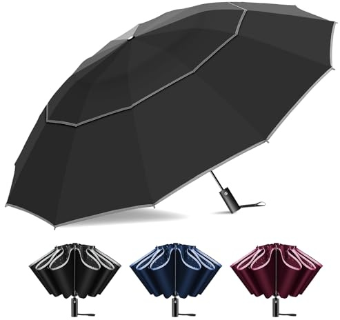 Satol 54 Automaten-Golfschirm mit Revers-Faltung | Großer Wind stabiler Schirm | 12 verstärkte Rippen & 310T Pongé | Kompakt für Golfbag, Rucksack, Auto | Regen- & Sonnenschutz