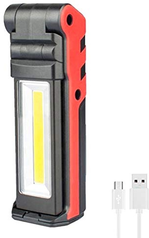 TEMOOUES Lampe de travail LED avec base et crochet, rechargeable par USB, détecteur de mouvement à piles