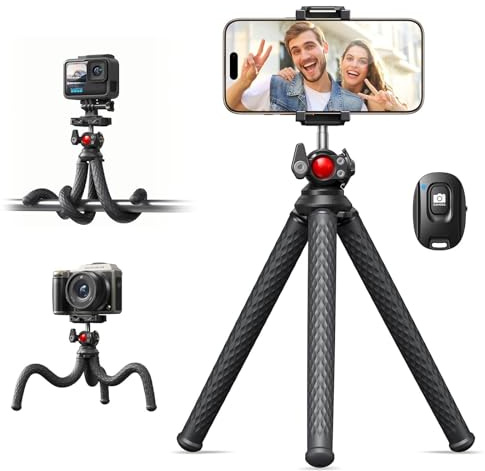 Coolpow Handy Stativ, Mini Handy Stativ für Smartphone, Flexibler 360° Drehbarer Tripod mit Fernauslöser - Flexible Halterung Tripod für Smartphone & Kamera mit iPhone 17/16/15 für GoPro, Galaxy