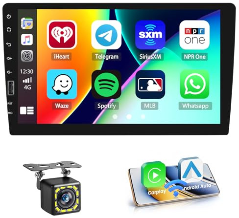 Hikity Autoradio 1 Din 9 Wireless CarPlay Android Auto Bluetooth | Schermo Touch Screen, Video Online, Uscita Video, Radio FM, SWC, Telecamera, MIC