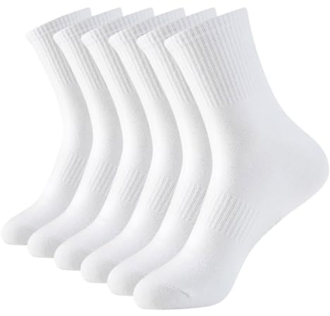 peiqiup 6 Paia Calzini Uomo, EU 39-46 Calze Uomo Cotone, Calzini Morbide e Traspiranti per Lavoro, Sport, Casa, Bianco