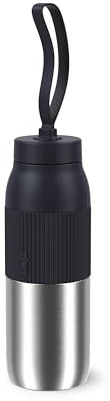 Emsa beYou Twist Isolier-Trinkflasche, 0,5 Liter, mit integriertem Sieb und Trageband, 100% dicht, spülmaschinengeeignet, für Reisen, unterwegs, Büro, für Kohlensäure geeignet, Schwarz, N2193700