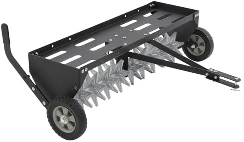 40 Tow Behind Spike Aerator with Galvanized Steel Tines and Extra-Wide Tow Bar, Tow Behind Plug Aerator with Transport Wheels, for Gardens, Lawns, Farms
