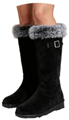 Botas de Invierno de Media Caña Mujer Cálidas Forro Polar Sin Cierre Cuello Doblado Puño Simulado Botines Informales Cómodos Holgados (Black, 39)