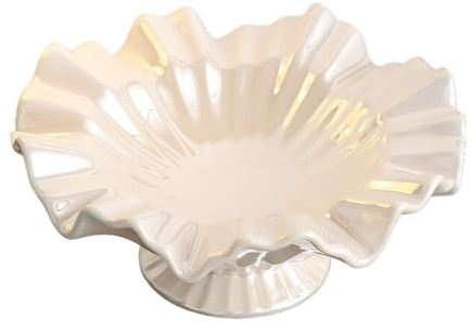 DTACBNEUZ Ciotola da Portata Ciotola for Frutta con Bordo Arricciato, Piatto da Portata in Ceramica Lucida for spuntini, Decorazione tavola for Cucina e Soggiorno(Bianco)