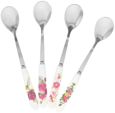 TOYANDONA Lot de 4 Mini-cuillères à Dessert en Acier Inoxydable avec Manche en Céramique, 15,5 X 2,5 Cm, Cuillères à Thé Compactes et Cuillères à Mélanger pour Café, Miel, Pâtisserie, Usage