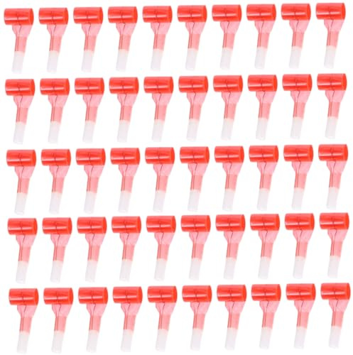 Bonalake 50Pcs Party Blowers, 1.26x0.24 Inch Fun Red Plastic Birthday Blowers Novelty Noise Makers for Kids Party Sport Games for Kids Noisemakers