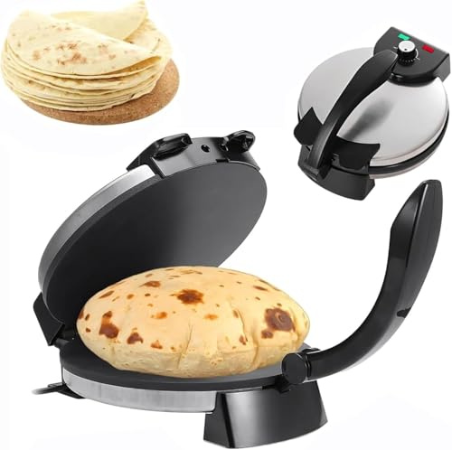 Electric Roti Maker Machine, Chapati and Tortilla Press with Double-Sided Heating, Non-Stick Plates for Roti, Dosa, Pancake, Home Use and Restaurant Kitchen (220V UK Plug)