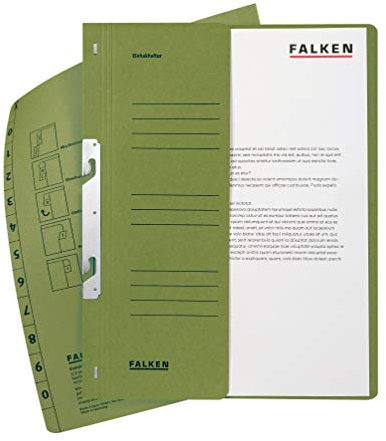 Original Falken 50er Pack Einhakhefter. Made in Germany. Aus Recycling-Karton mit halbem Vorderdeckel und Behördenheftung für DIN A4 grün Hefter Sammelmappe Dokumentenmappe